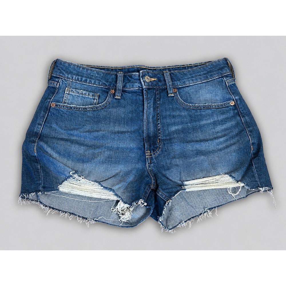 Old Navy Jean Shorts Women 12 Blue NWOT OG Straight High Rise Distressed Frayed